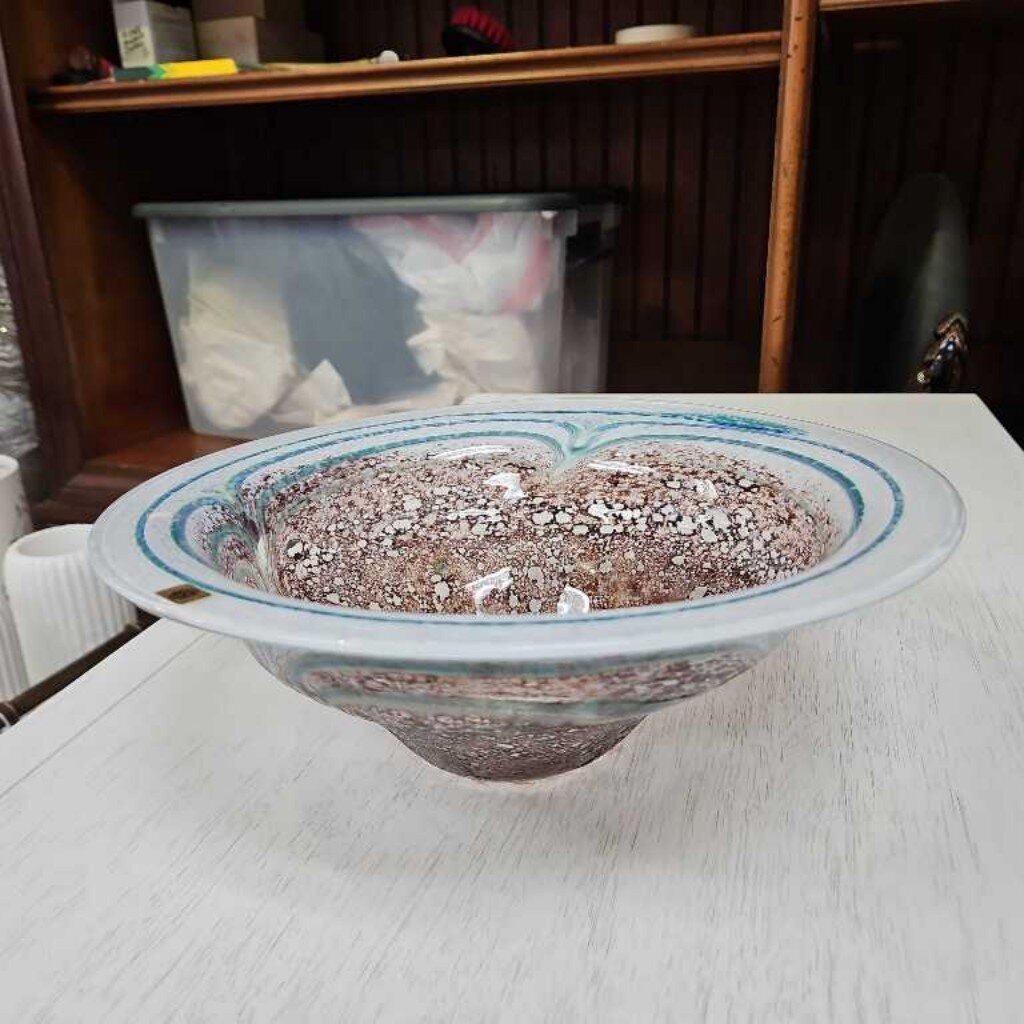 Gusum Sweden Glass Bowl, Mottled Design w/Copper Aventurine Speckles