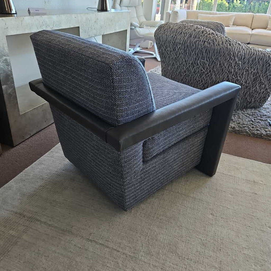 Vanguard Thom Filicia Collection Swivel Chairs, Fabric w/Leather 32W 36D 32H - PAIR