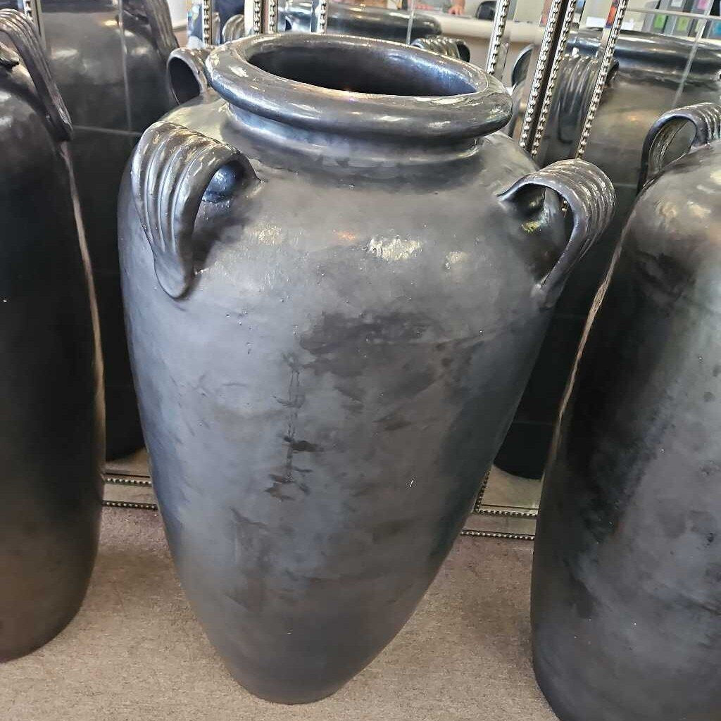 Tall Temple Jar w/Ears, Black Graphite Glacer Lava 45H (3 available)