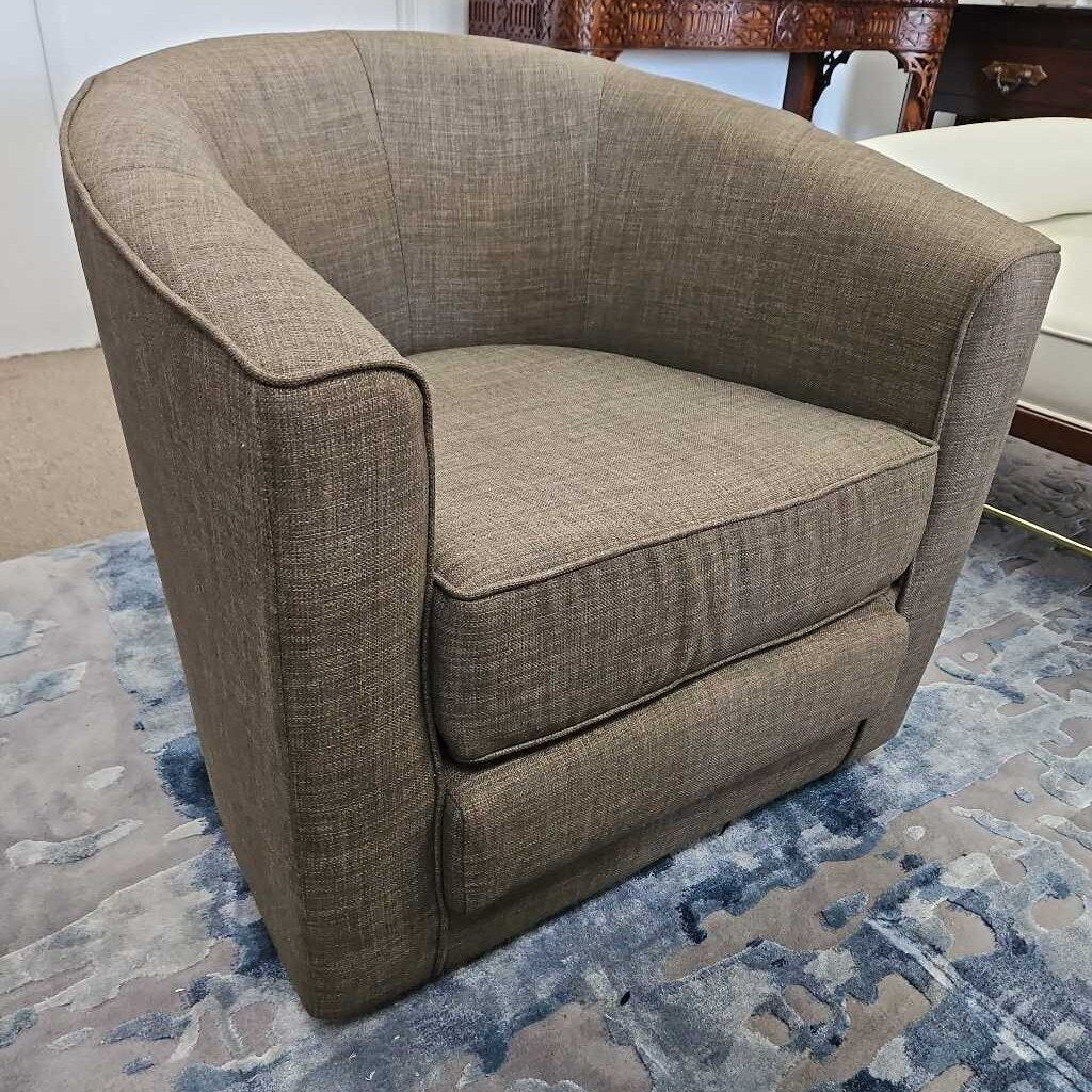 Modern Swivel Barrel Accen Chair, Woven Light Brown Textile 29W 29D 28H