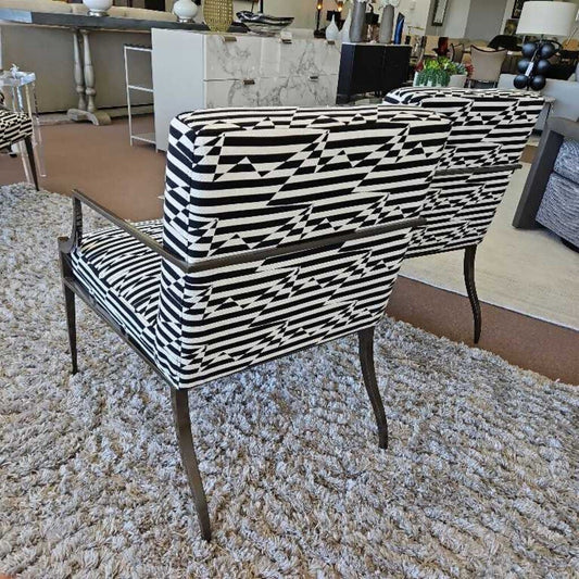 Bolier Graphic Patterned Upholstered Black/White Chairs 24W 27.5D 32.5H - PAIR