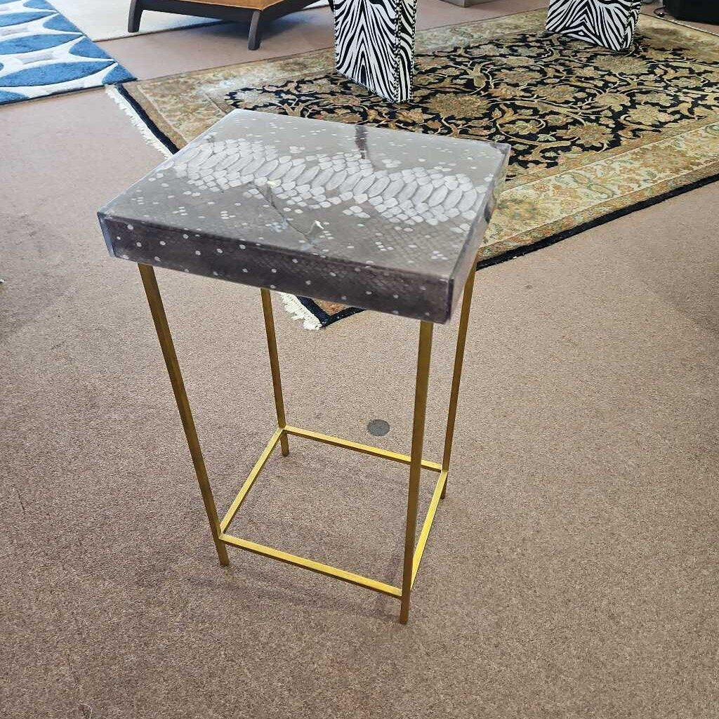 Faux Snake Skin Table, Gold Frame 13W 10.75D 24H