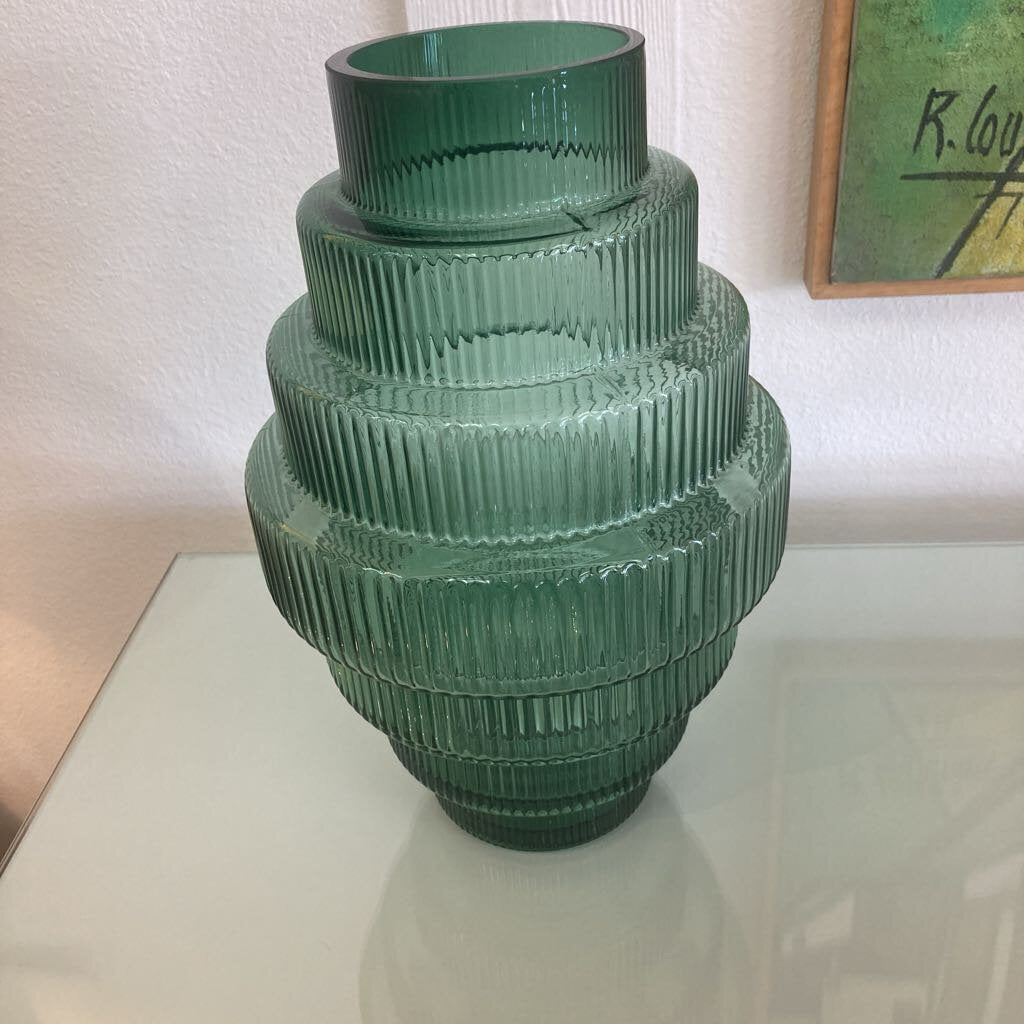 Pols Potten Steps Vase, Green Mouth-Blown Art Glass Vase 12H