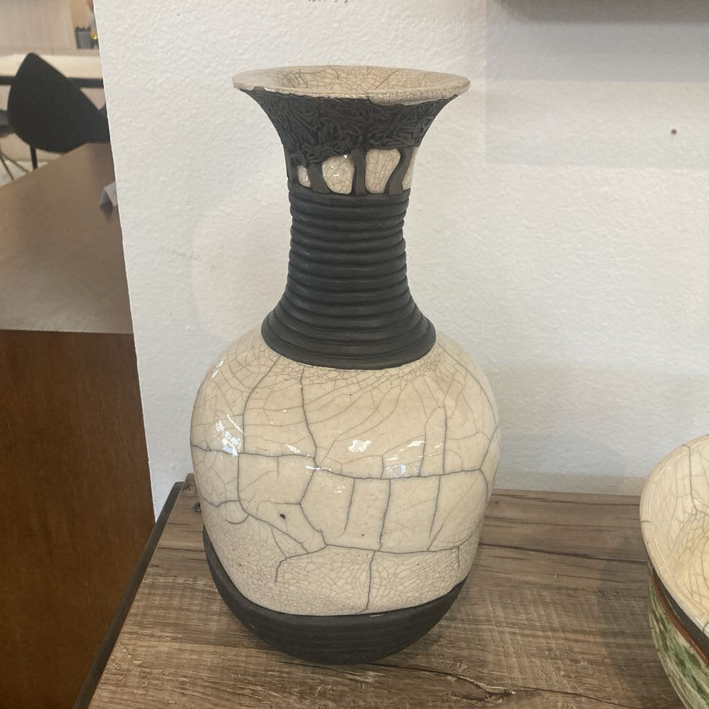 Raku-Fired Studio Art Pottery Vase, Signed (Bill) Herb 79' 14H
