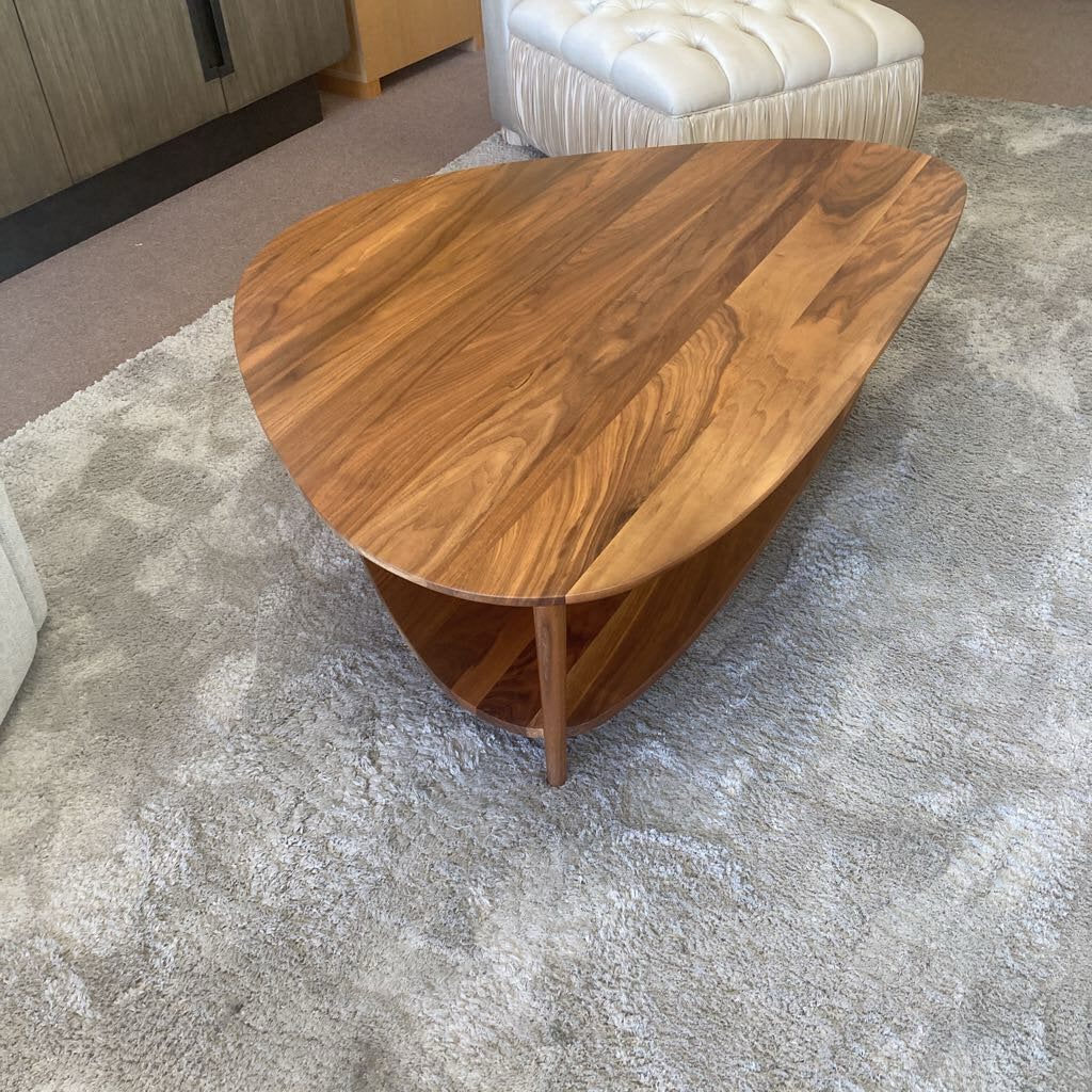Room & Board Gibson Walnut Coffee Table, Asymmetrical Shape 49.5W 36D 16H