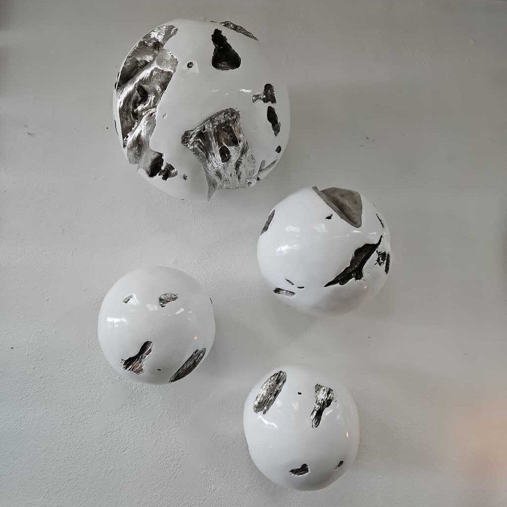 Wall Mounted White & Silver Cratered Orbs (SET OF 4)