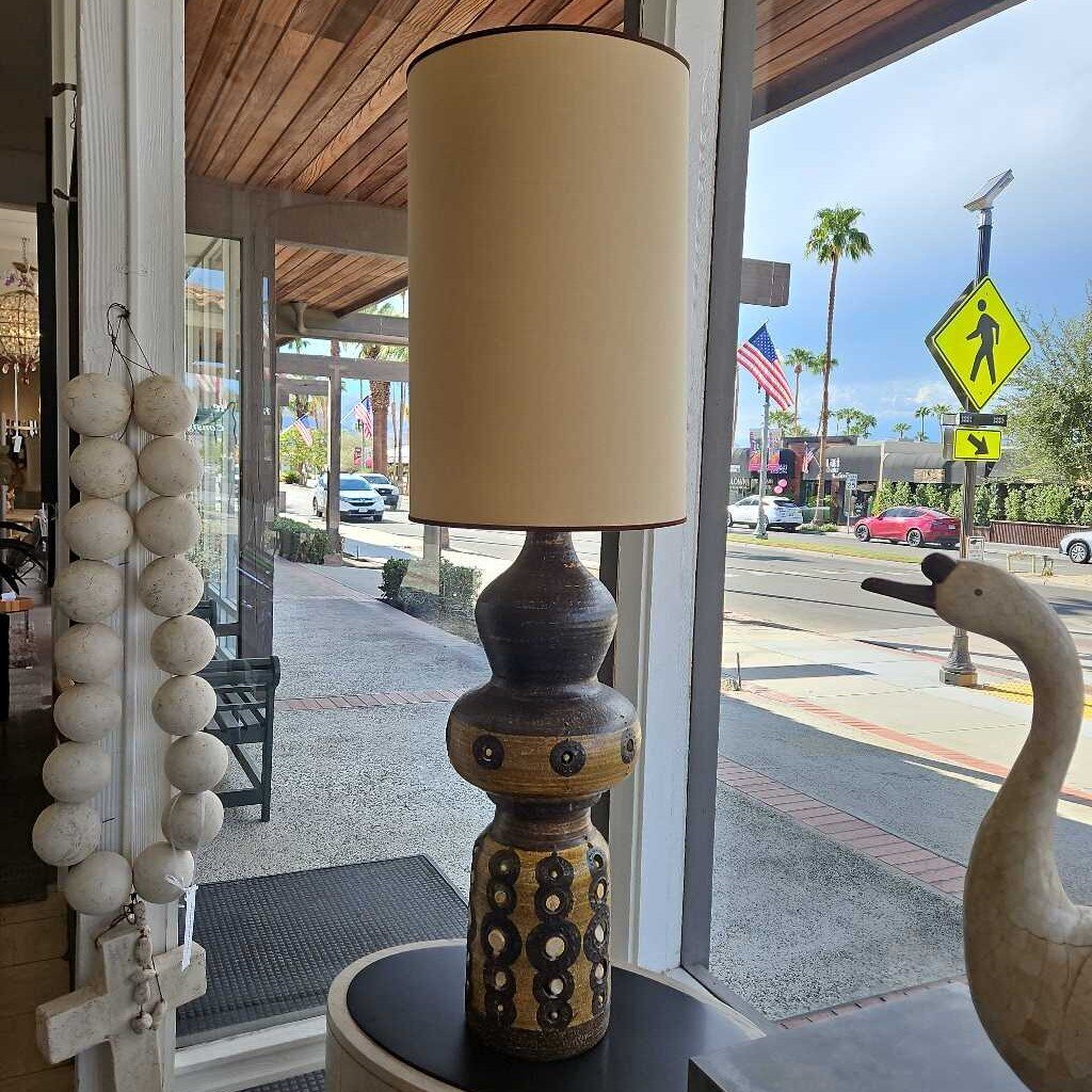 Georges Pellettier Monumental Ceramic Table Lamp, 1960's w/Pierced Sun Motifs 57.5H