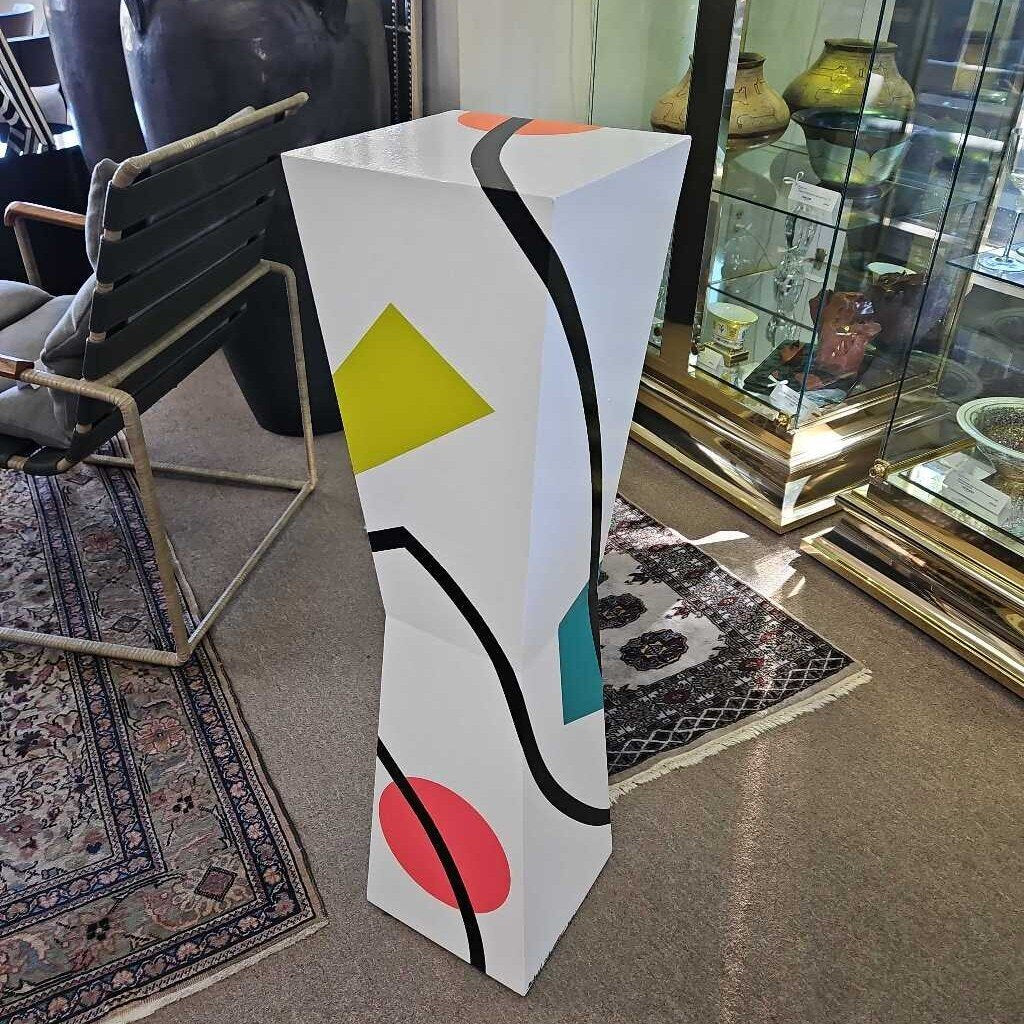 Signed Custom Made & Painted Hour-Glass Shaped Pedestal 10sq x 39H