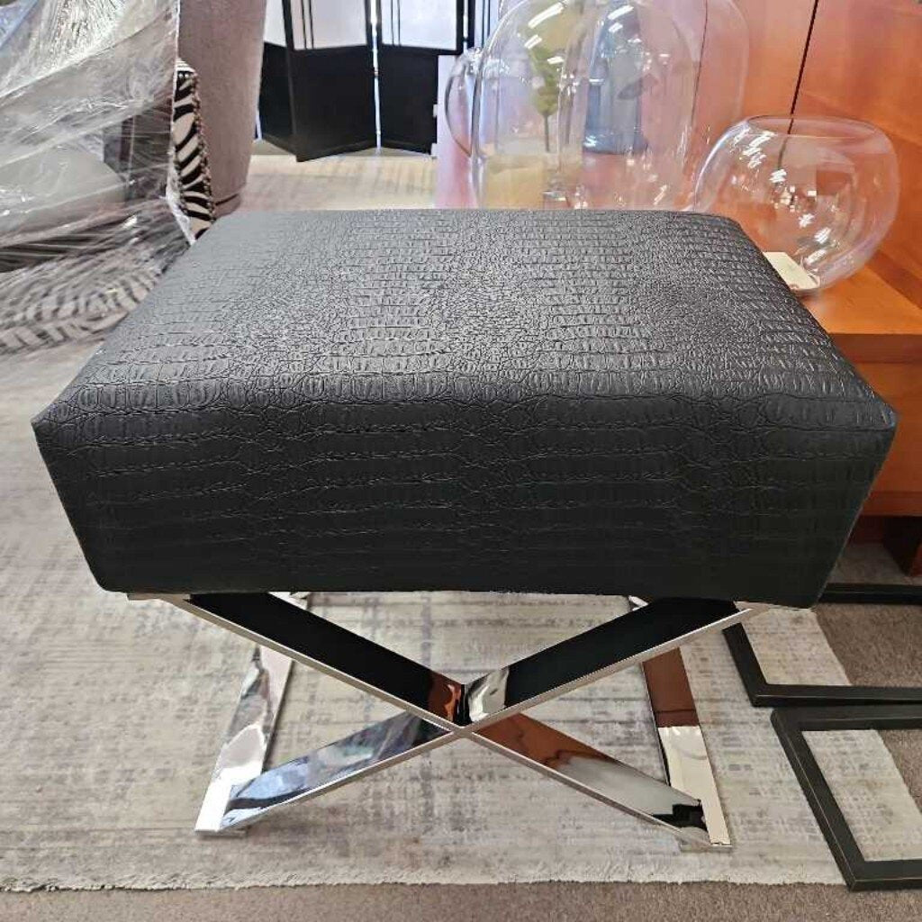 Black Faux Alligator Ottoman 23W x 17D x 20H