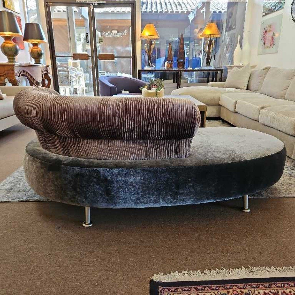 Ana Meridienne Velvet Sofa by Christopher Delcourt, curved Wrap-Around Backrest, Metal Legs 70W 39D 27H