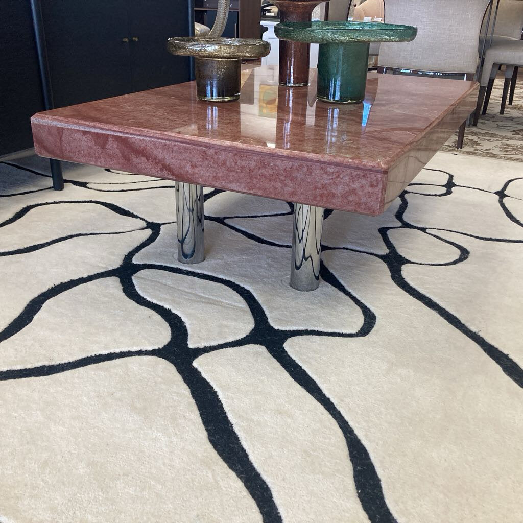 Natural Red Marble Top w/Chrome Legs Rectangle Low Coffee Table 52W 34D 17.25H
