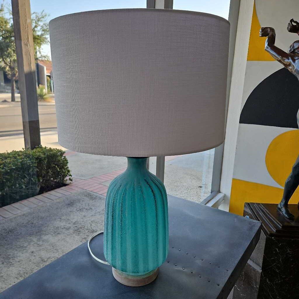 Jamie Young Frosted Ribbed Blue Glass Table Lamps 26.25H - PAIR
