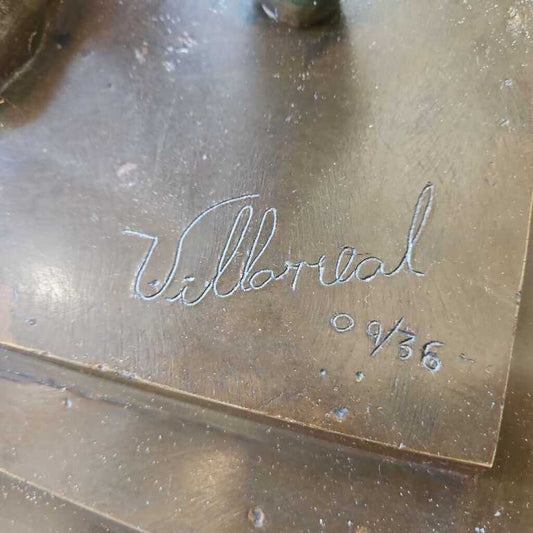 Signed Villerreal Ltd. Ed. 9/35 Art Deco Bronze Dancer Sculpture, Marble Plinth 15 Sq. 71.5H