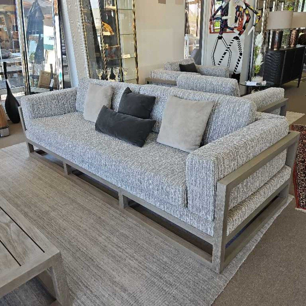 Patio Wood Framed Sofa w/Outdoor Upholstery w/Accent Pillows 99L 39D 33H - AS IS
