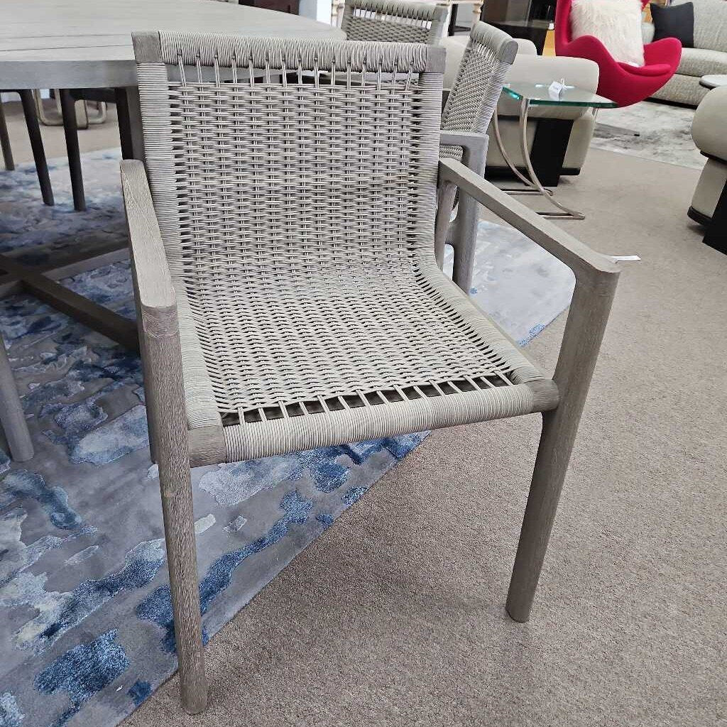 Palecek Woven Back, Grey Wood Arm Chairs 22.75W 21.5D 32H - SET OF 8