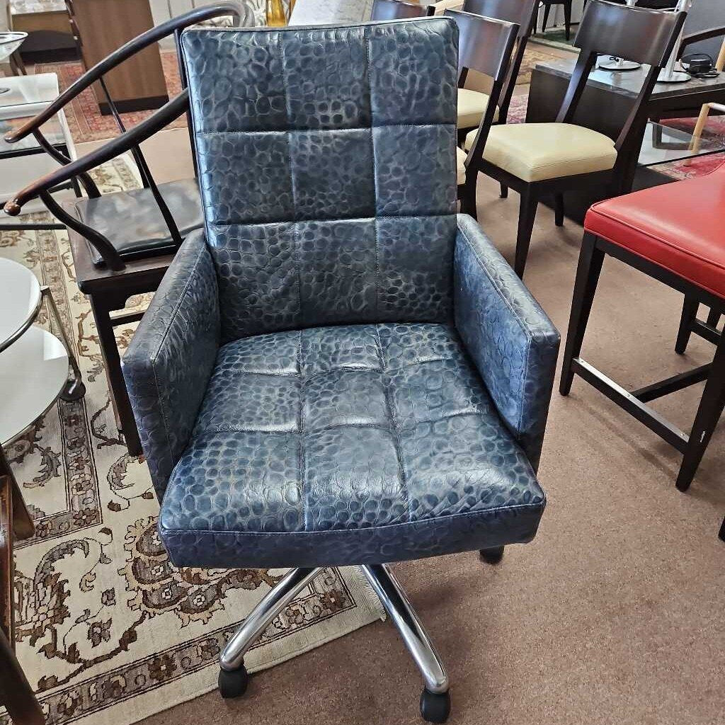 Hancock & Moore Blue Faux Gator Adjustable Desk Chair on Casters 24 x 28 x 41