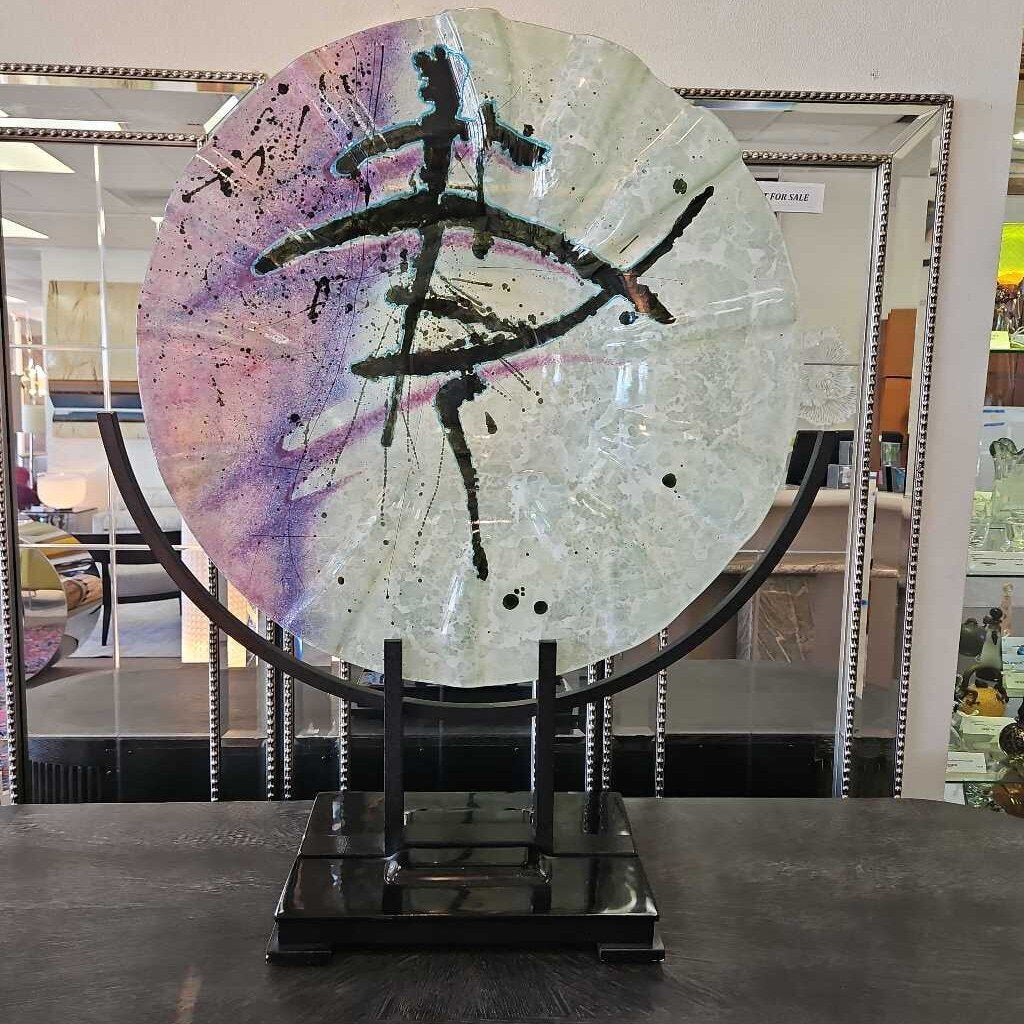 "Pink Calligraphy" Art Glass on Iron Stand 31"W x 37"H