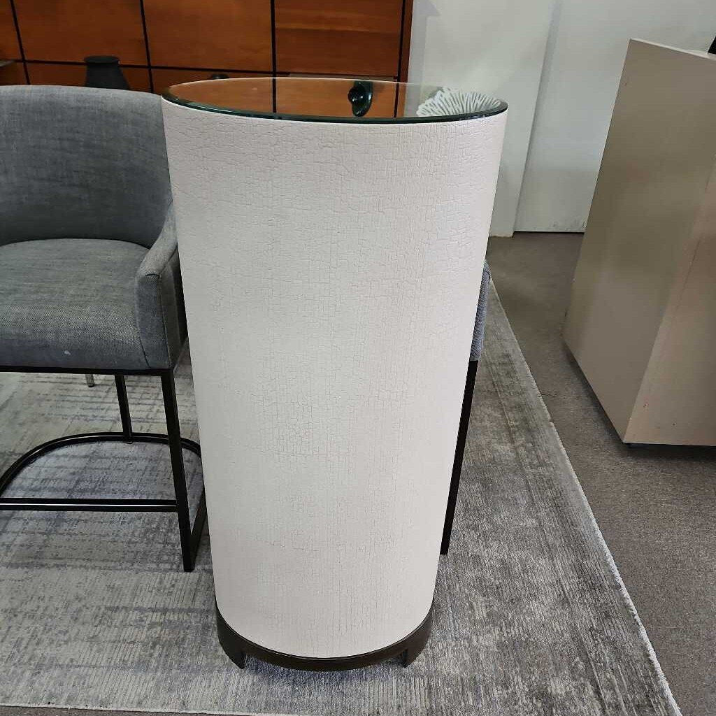 Ellipse Pedestal by Global Views Hand-Wrapped in Belgian Linen 17.25W x 12.5D x 42H