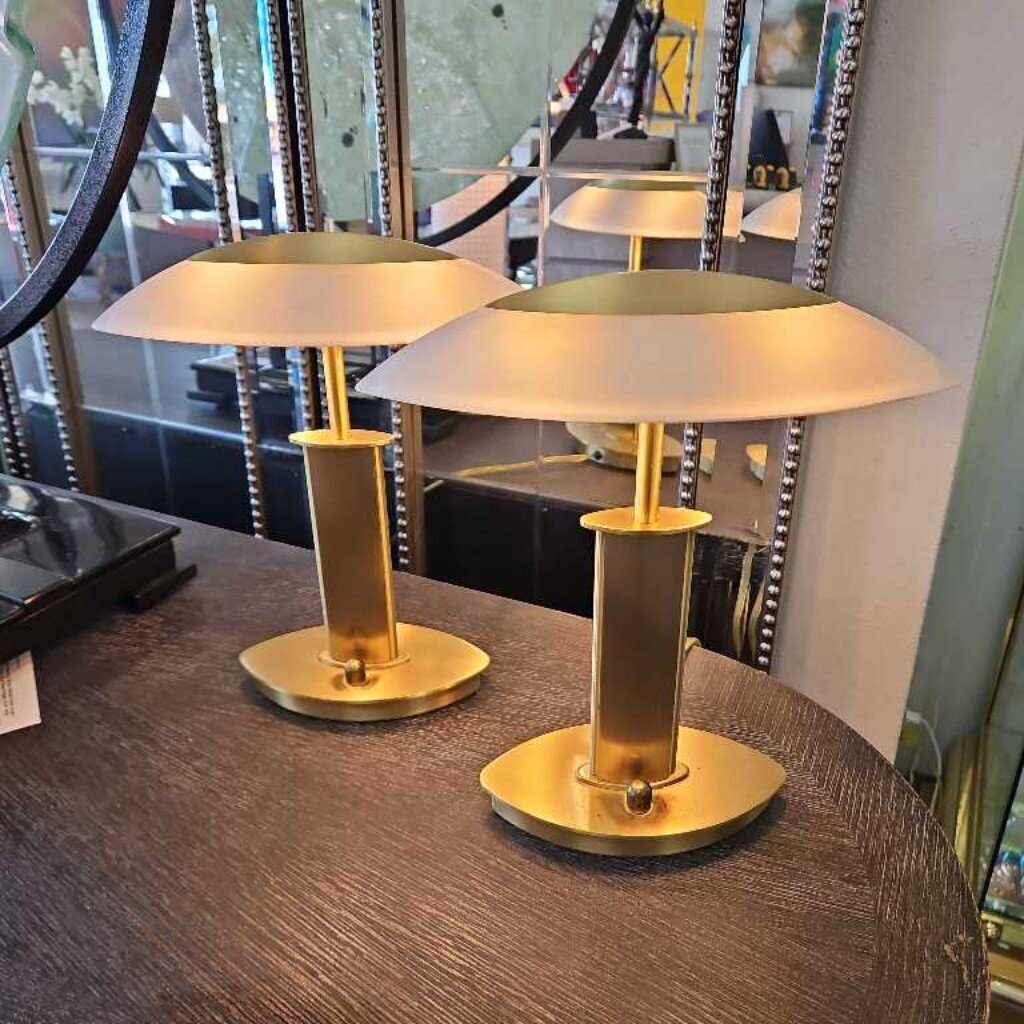 Holtkotter Nauticus Series, Halogen Table Lamps, Brushed Brass, Opal Glass Shades 12.5H - PAIR