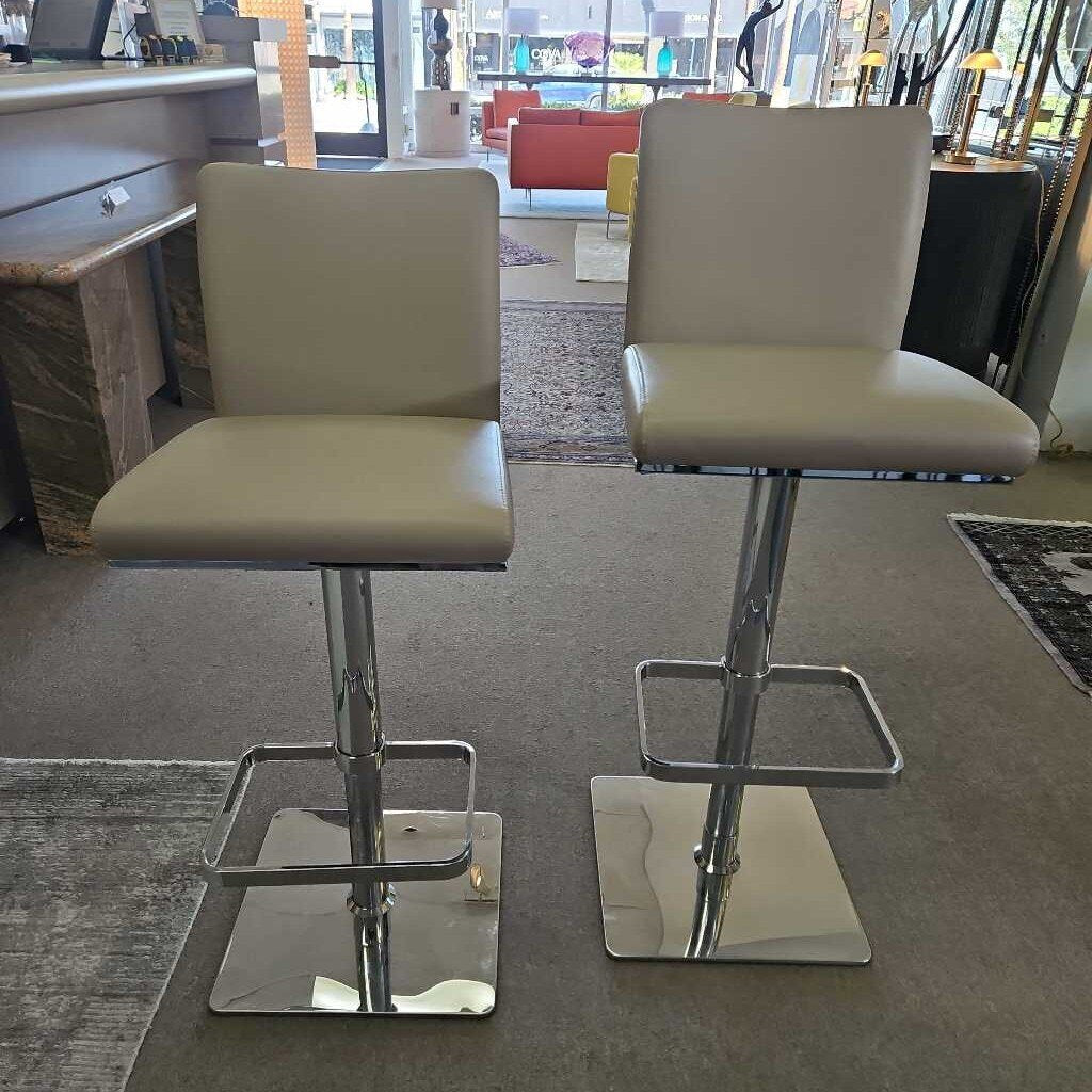 Italstudio Taupe PU Leather Adj. Bar Chairs w/Stainless Steel Base & Footrest 20 x 16 x 43 - PAIR