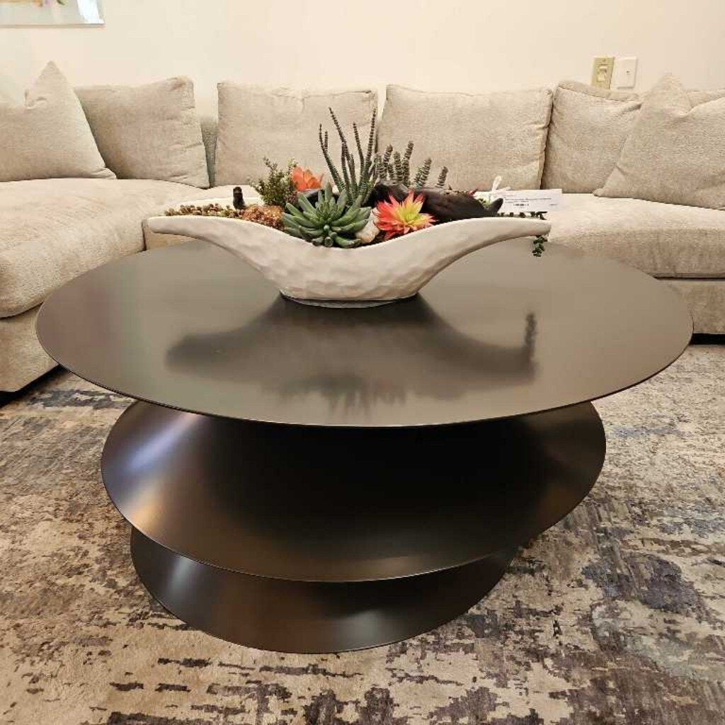 Gabby Reid Metal Black Matte Finish Multi-Tiered Coffee Table 44Dia 18H