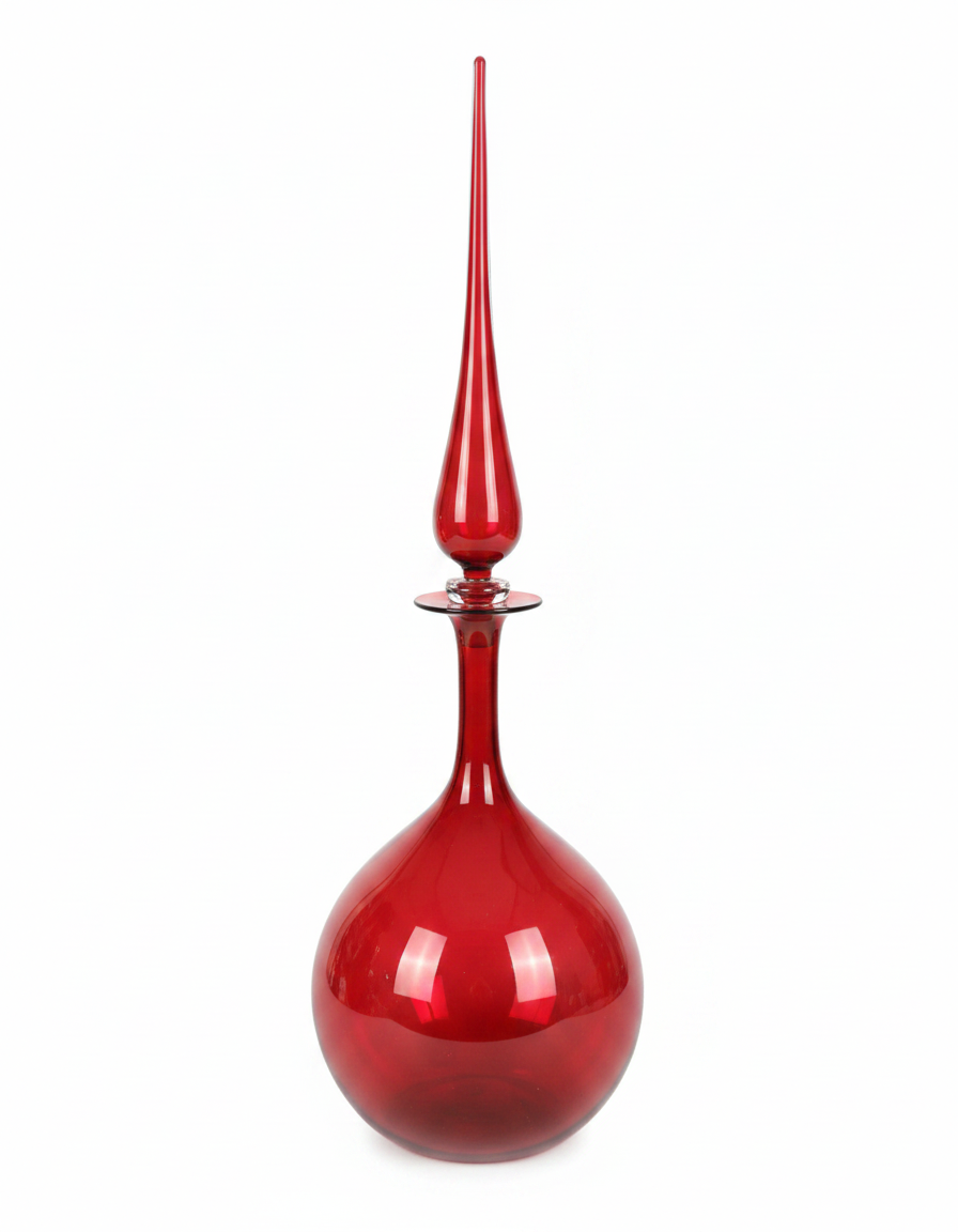 Joe Cariati Empoli Red Glass Fluted Cone Decanter 22H