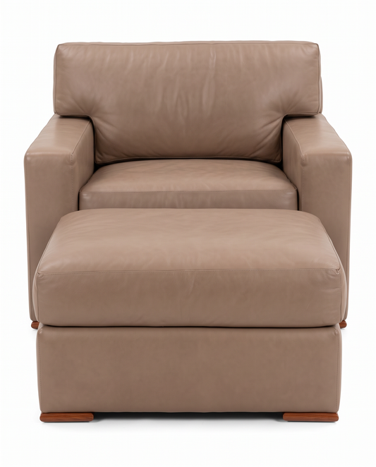 Martin Brattrud Tan Leather Lounge Chair w/Ottoman 37.5W 35D 25H