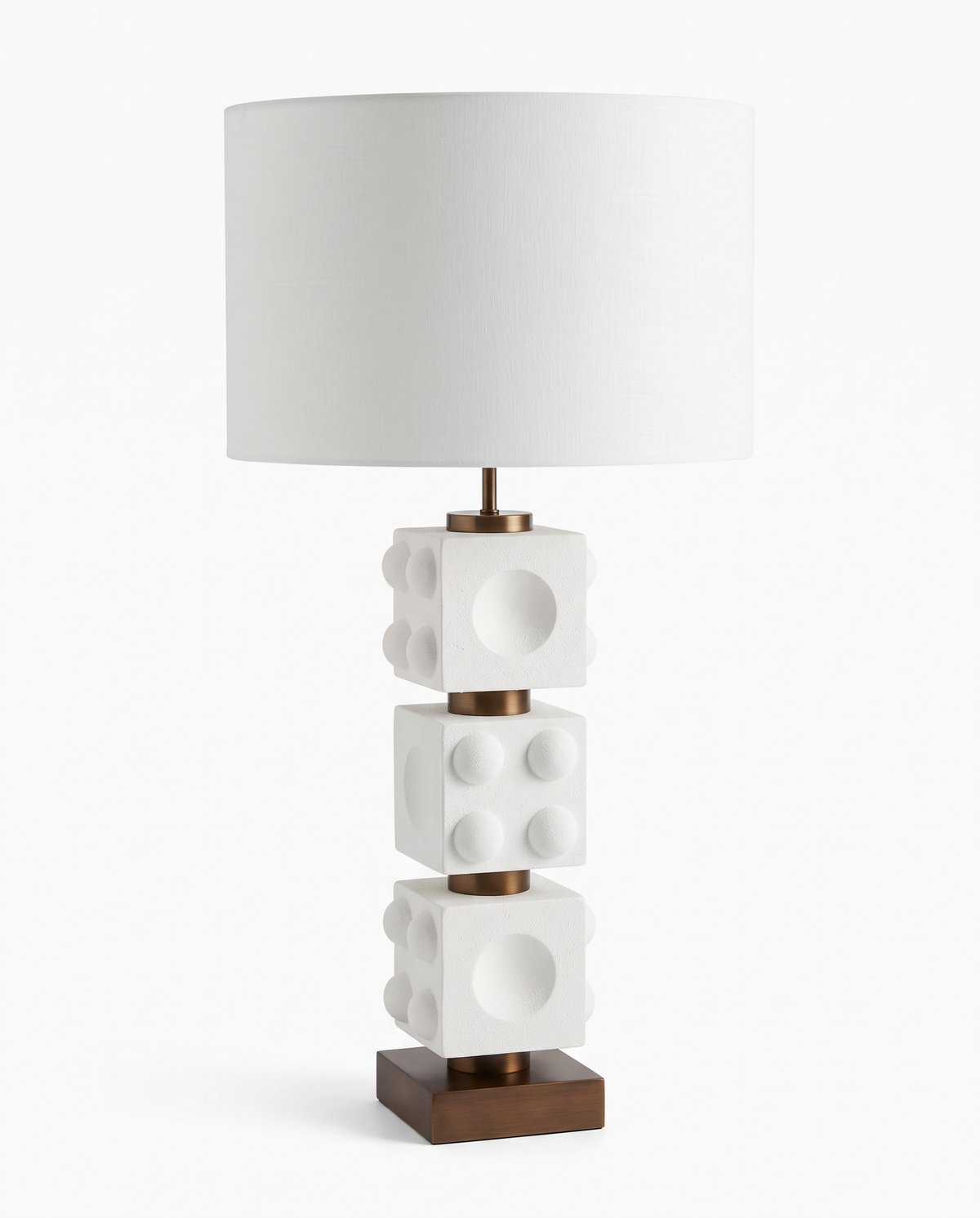 Mr. Brown, London Table Lamps, Stacked Geometric Cube Design, White Smooth Gesso Finish, Aged Brass Base 39.5H - PAIR