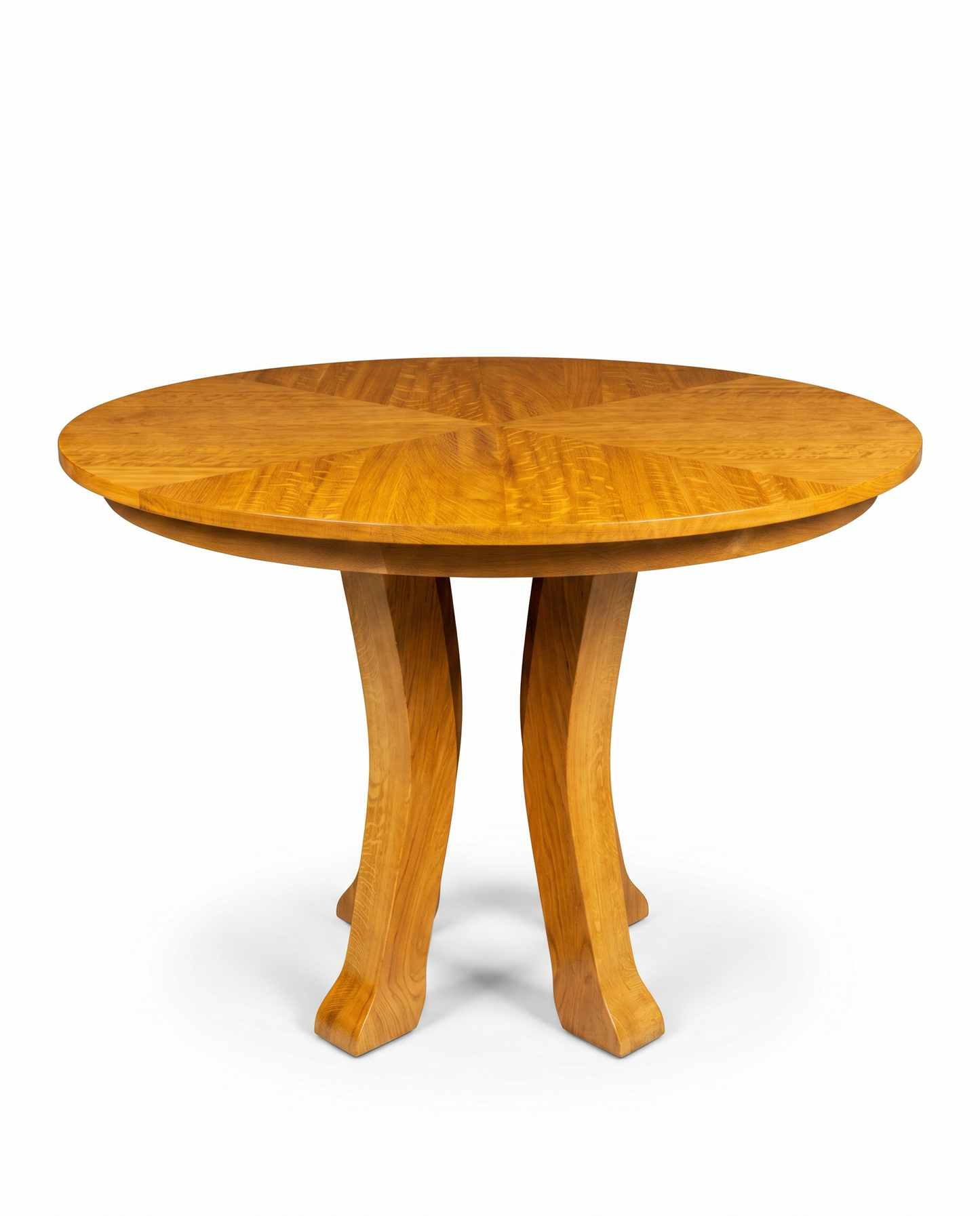 Natural Wood Dining Table, Four-Leg Pedestal Base 42Dia 30.25H