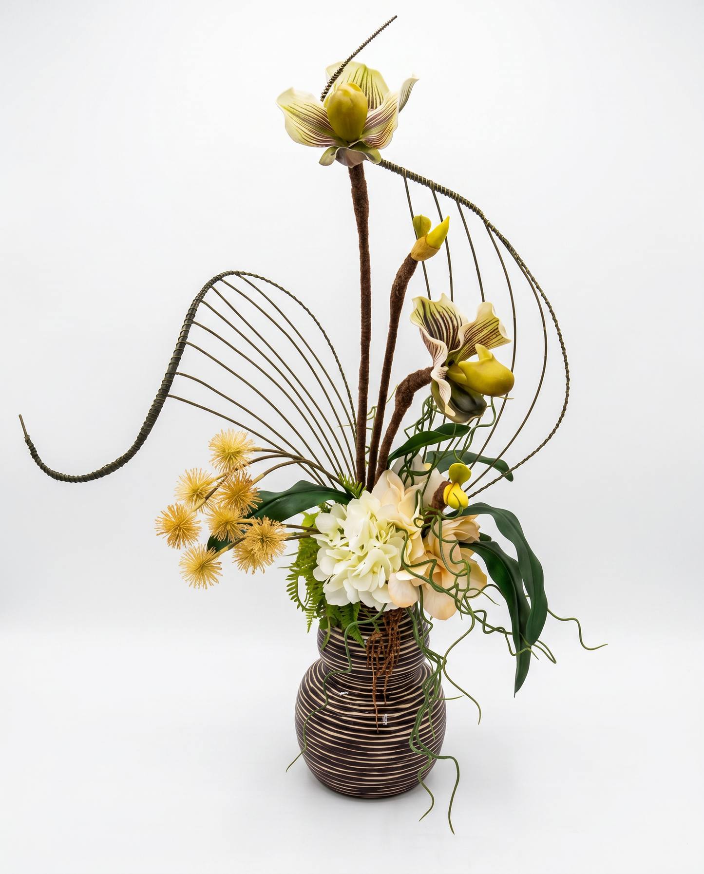 Orchid Arrangement, Striped Vase 26H