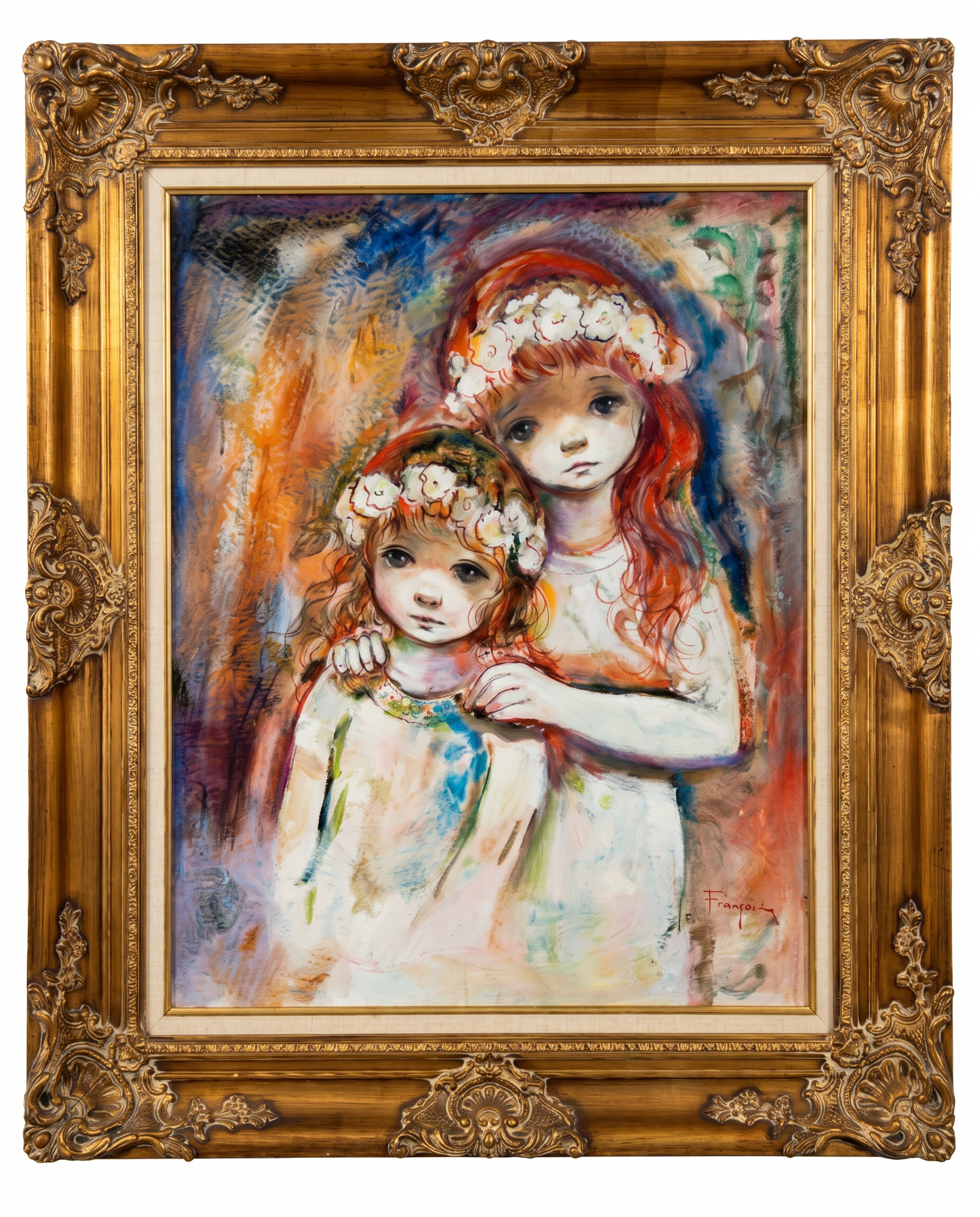 "Portrait of Girls" Oil on Canvas, Signed (Ozz) Franca 33.75W 39.75H