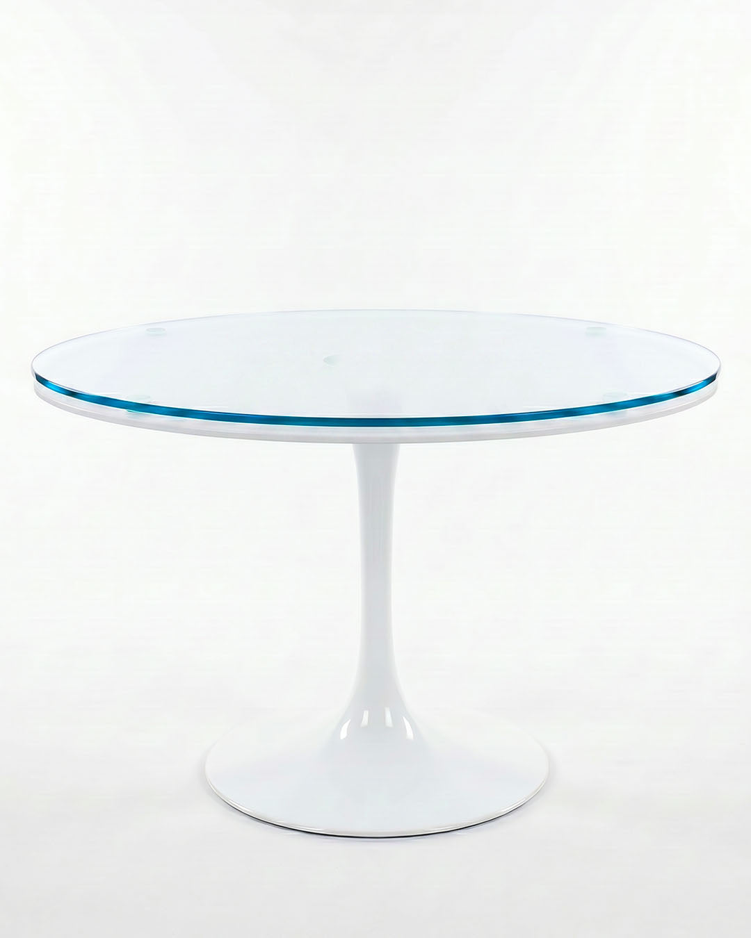 Saarinen-Style White Tulip Table, Glass Top 48 x 29H