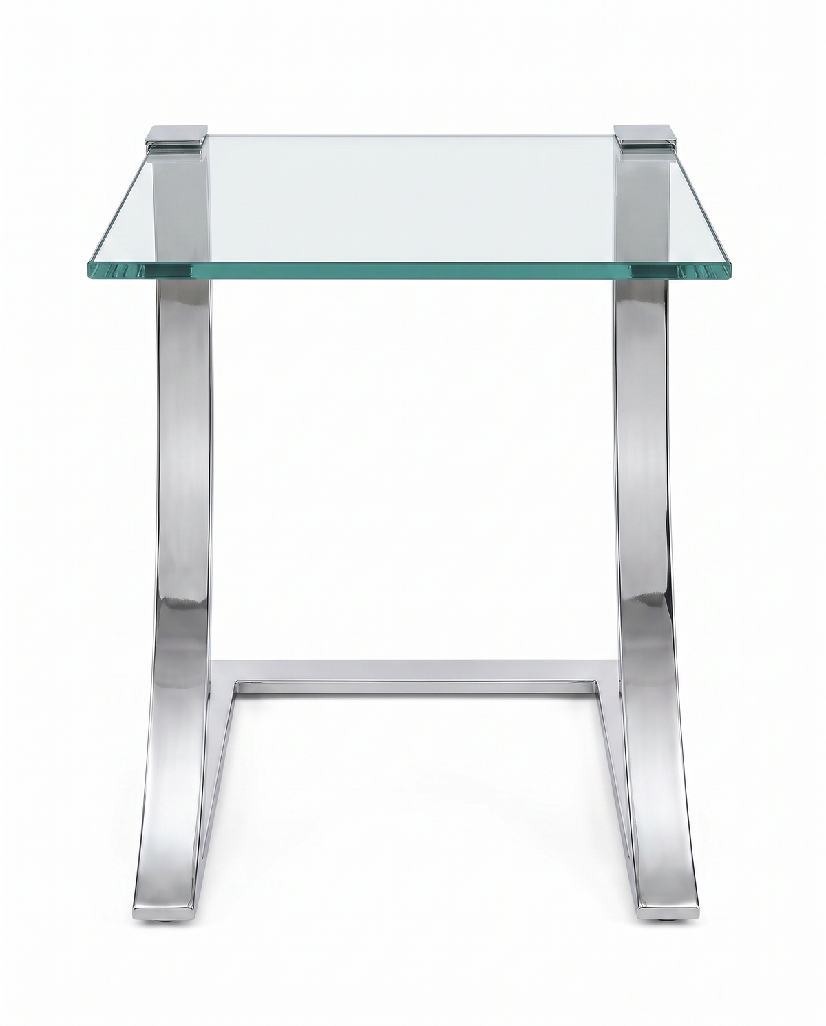 Side Table, Sleek "Z" Frame Polished Nickel, Cantilever Glass Top 16Sq 20H