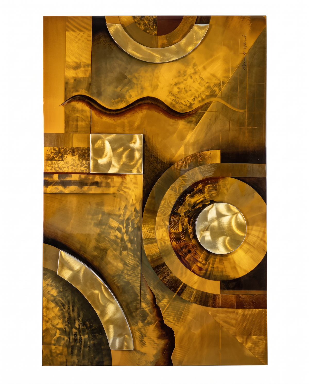 Signed Bruce R. Bleach Contemporary Abstract Geometric Images, Laminated on Wood 54 x 35