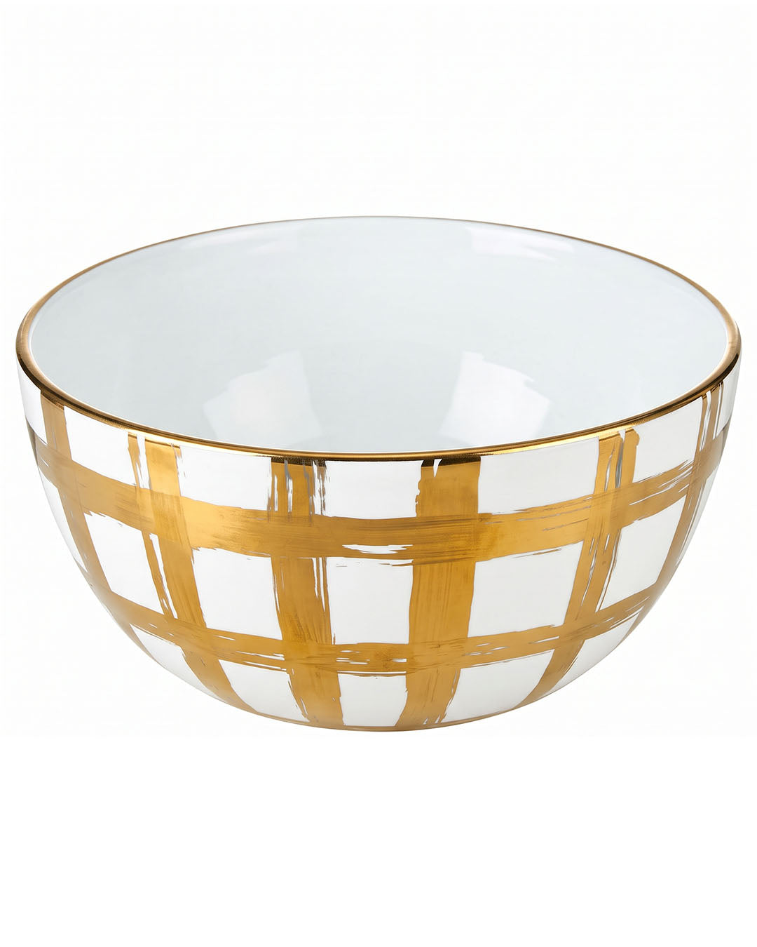 Signed Jill Rosenwald Gold Plaid White Ceramic Bowl 10.25"Dia x 4.75"H
