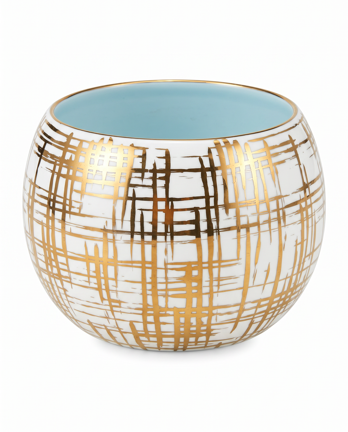 Signed Jill Rosenwald White Ceramic Mini Bowl, Metallic Gold Accent 4.75Dia