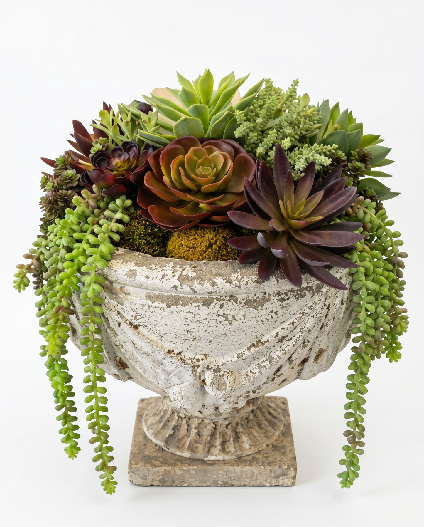 Succulent Arrangement, Classic Distressed Grecian Urn 16Dia 19H - PAIR