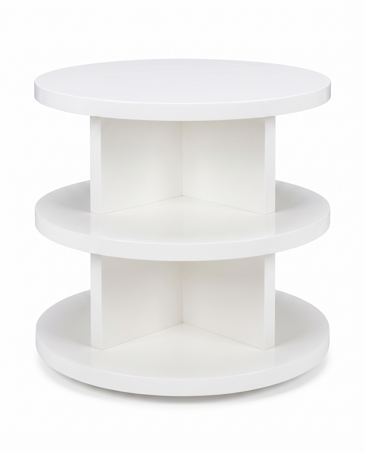 Three-Tiered White Round Accent Table 30Dia 27.75H