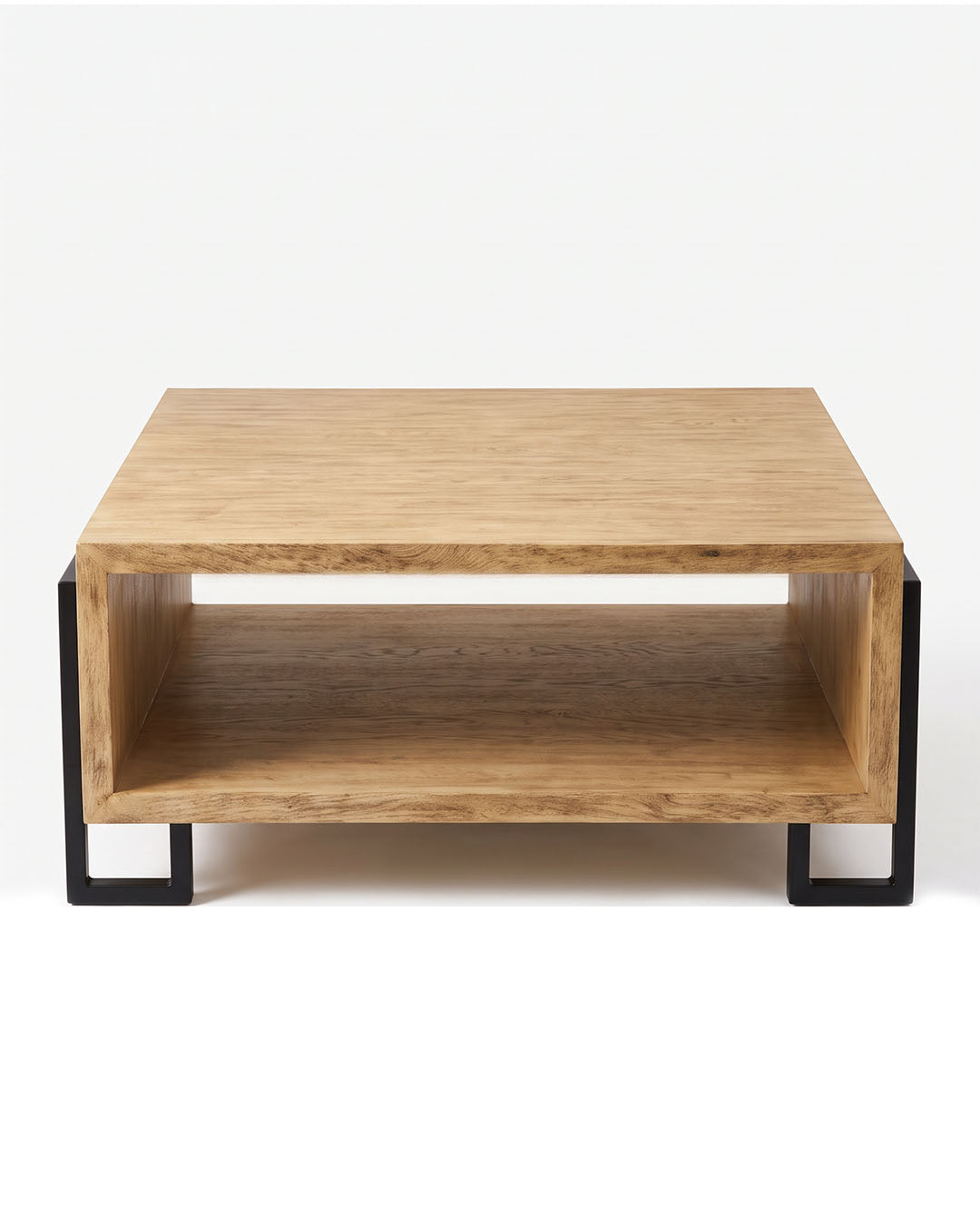Uttermost Kailor Modern Coffee Table, Light Wood. Black Frame 44W 42D 18.5H