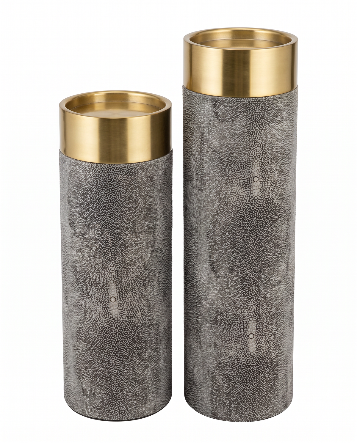 Uttermost Wessex Candleholder, Gray Shagreen, Antique Brushed Brass 13H; 16H - PAIR