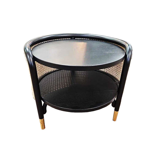 Gebruder Thonet Vienna "Suzenna" Side Table by Chiara Andreatti, Lacq. Bent Beech Wd, Woven Cane