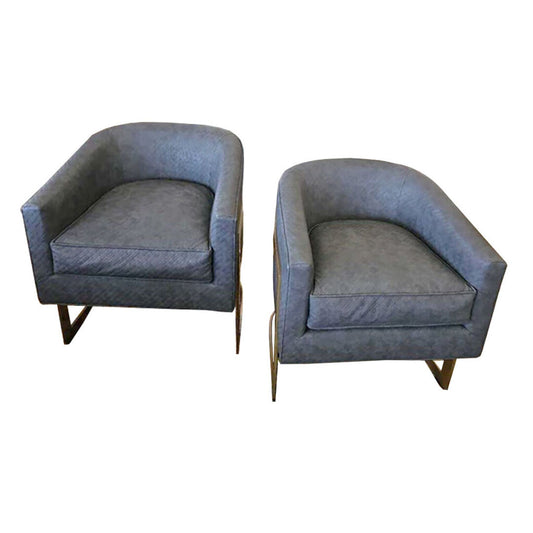Milo Baughman Design Modern Bucket Brass Banded Chairs - PAIR