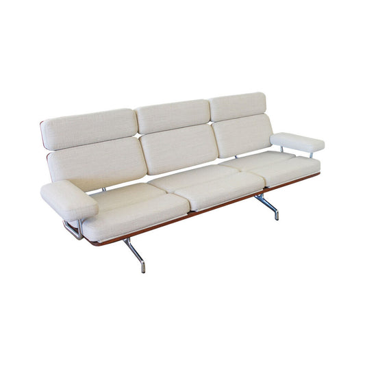 Eames 3-Seater Sofa by Herman Miller, Oiled Walnut, Polished Aluminum, Milaner Flax
