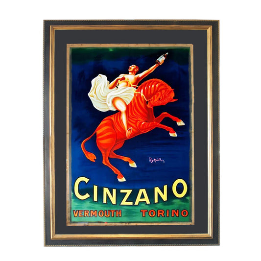 Original Vintage Advertising Poster w/"Special Stamp" Cinzano Vermouth by Cappiello, 1910, Framed 51W 68.5H