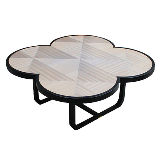 Caryllon Low Table by designer Christine Celestino, Wooden Structured Handcrafted Inlay Straw 47.5 Sq. 17.75H