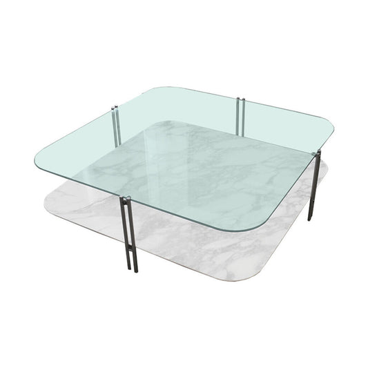 Cattelan Italia BiPlane Square Cocktail Table, Glass & Ceramic 46.5 Sq. 15.75H