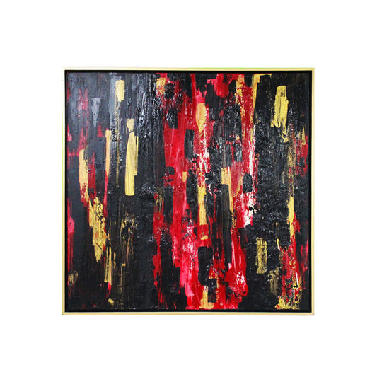 Original Acrylic Abstract Black/Red/Gold Abstract w/Gold Framing