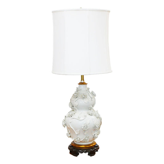 Marbro Lamp Co. Two-Light Blanc De Chine Porcelain Lamp, Floral Overlay