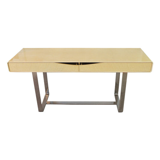 Dakota Jackson Birdseye Maple 2-Drawer Desk w/Stainless Steel Frame