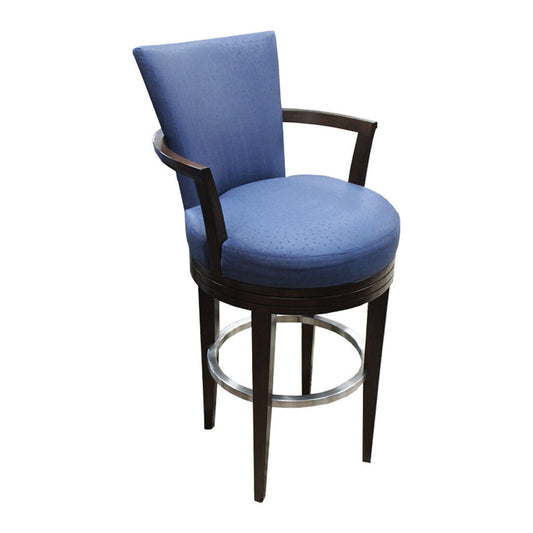 Upholstered Blue Swivel High Top Bar Chairs - Set of 4